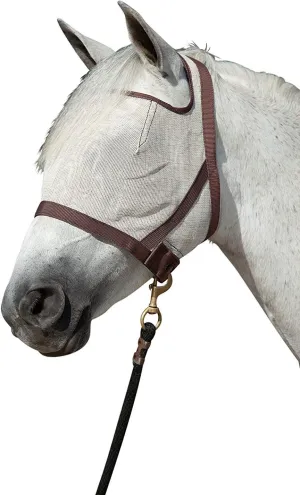Kensington Natural Look CatchMask Horse Fly Mask — Innovative Combination Fly Mask and Catch Halter with Double Locking Lead Rope Fastener — 2 Sizes (Grey/Tan, Large)