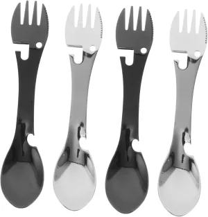KESYOO Stainless Steel Camp Silverware Portable Travel Utensil Set Folding Knife Fork Spoon Spork Can Opener Multifunctional Picnic Utensil Kit for Outdoor Adventures