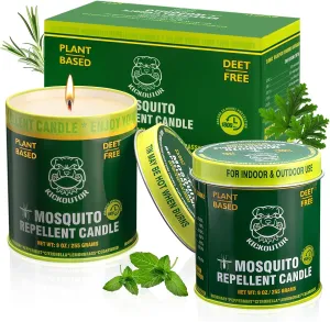 KICKOUTOR® Mosquito Repellent Candles (2-Pack) - 9oz Citronella Candles Outdoor, DEET-Free Bug Control with 5 Essential Oils, 30-Hour Burn for Patio Backyard Camping Room
