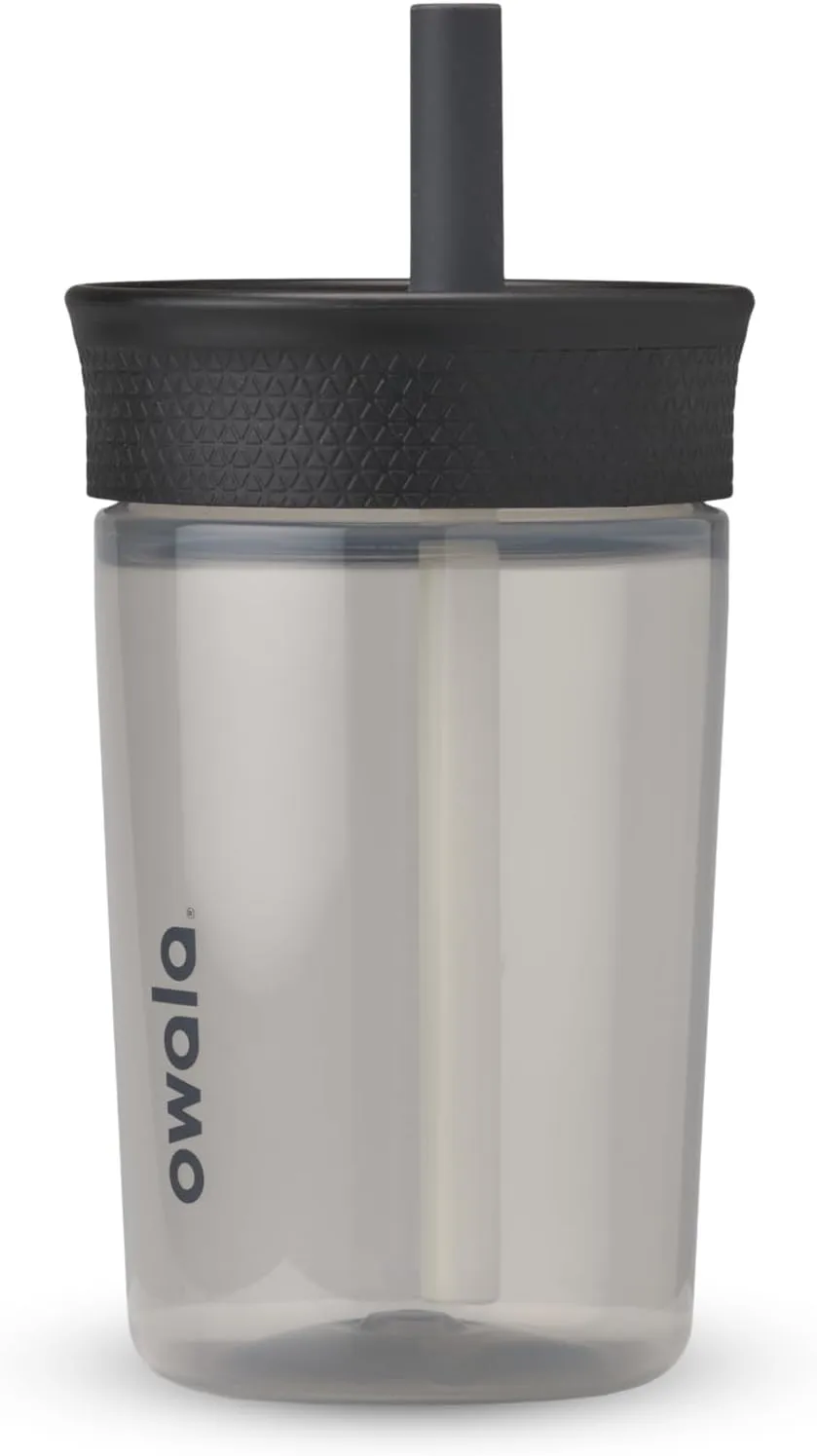 Kids BPA-Free Plastic Tumbler with Spill Resistant Flexible Straw, Easy to Clean, Kids Water Bottle, Great for Travel, Dishwasher Safe, 15 Oz, Black and Gray (Skate Park)