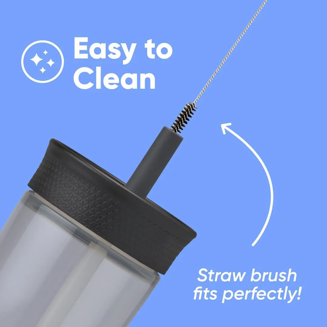 Kids BPA-Free Plastic Tumbler with Spill Resistant Flexible Straw, Easy to Clean, Kids Water Bottle, Great for Travel, Dishwasher Safe, 15 Oz, Black and Gray (Skate Park)