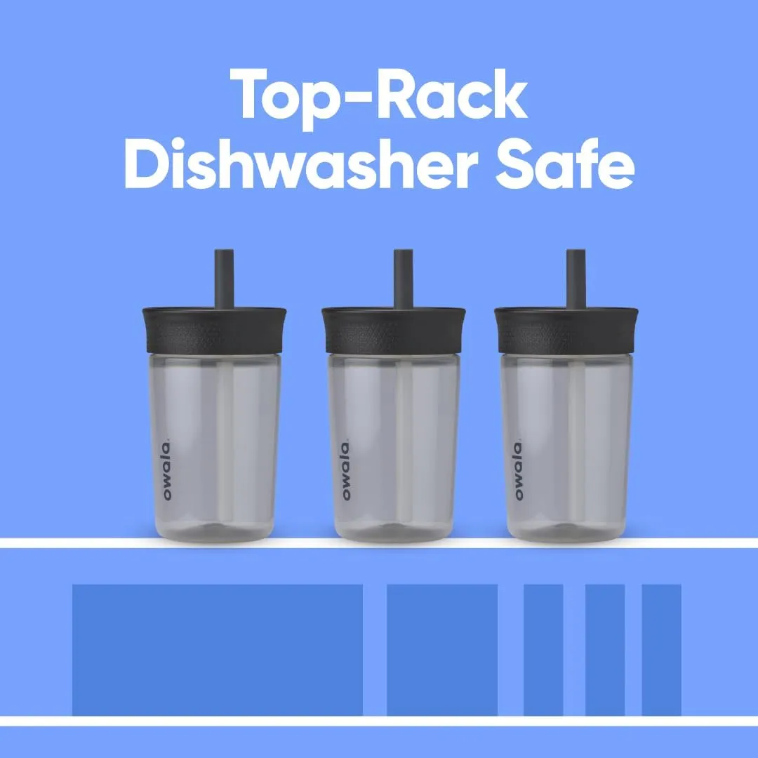 Kids BPA-Free Plastic Tumbler with Spill Resistant Flexible Straw, Easy to Clean, Kids Water Bottle, Great for Travel, Dishwasher Safe, 15 Oz, Black and Gray (Skate Park)