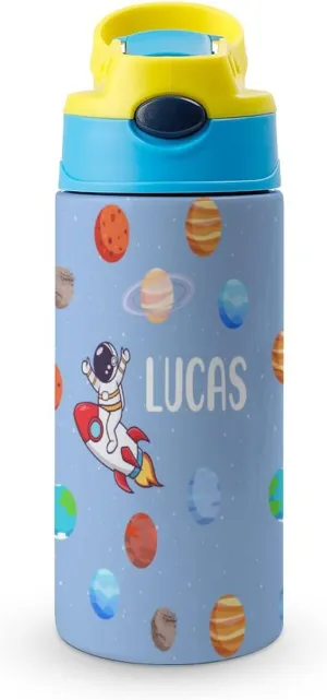 Kids Water Bottle with Name-Custom Astronaut Water Bottle with Straw-Personalized Gift for Kids Boys-Customized Name Insulated Stainless Steel Tumbler for School Gifts-16.9oz