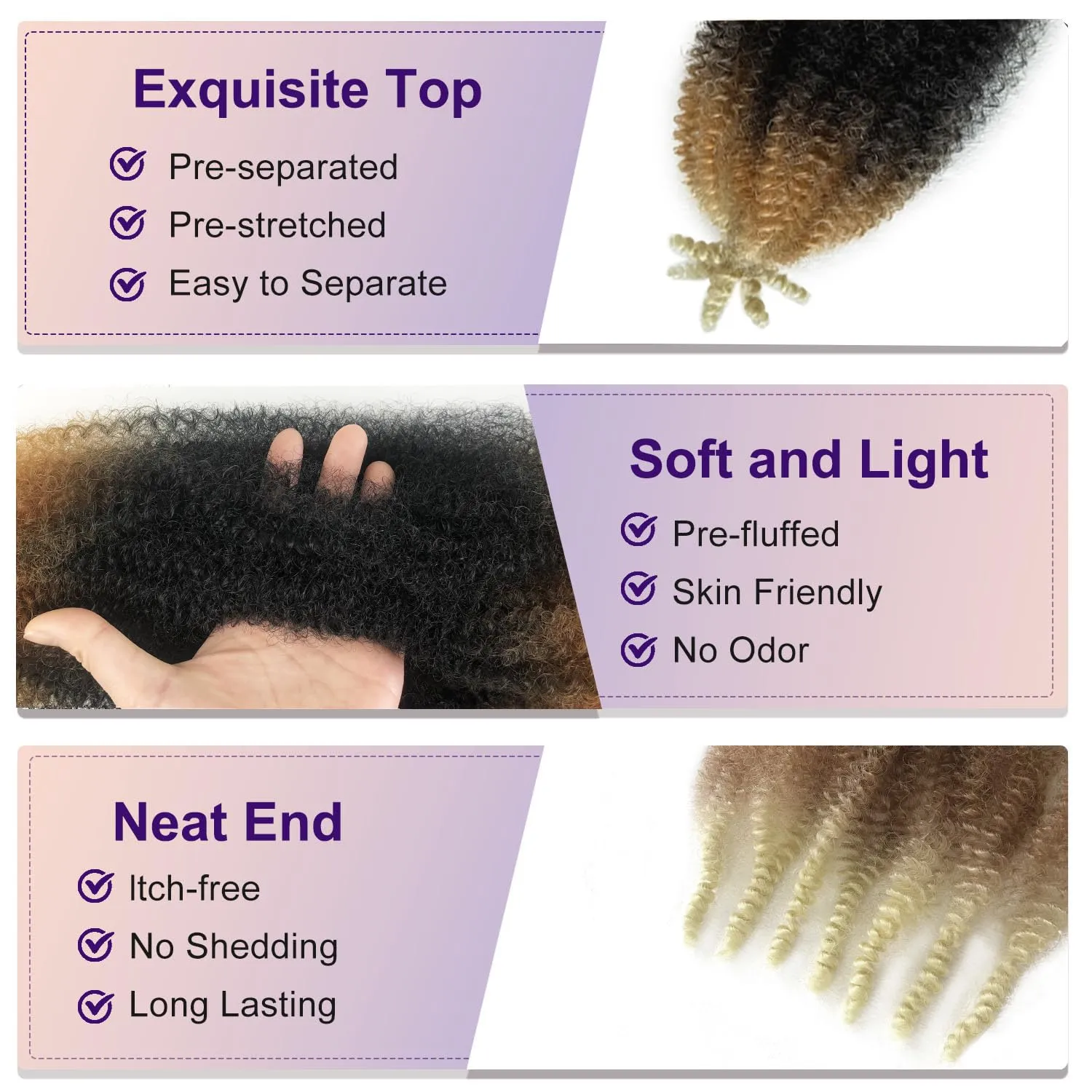 Kinky Braiding Hair 12 Inch Marley Twist Braiding Hair 8 Packs Springy Afro Twist Hair Ombre Blonde Marley Hair Synthetic Kinky Twist Hair for Butterfly Locs