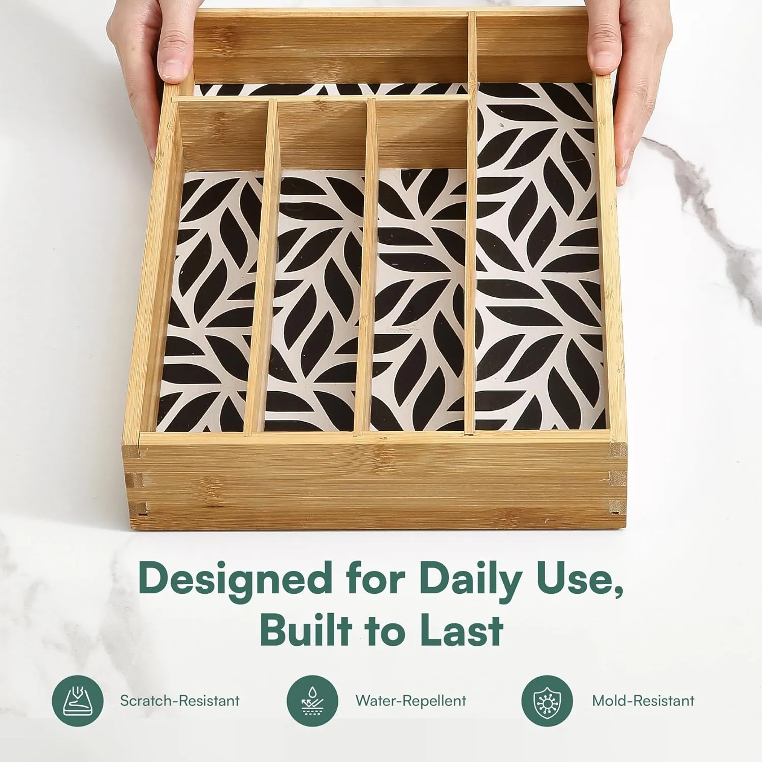 Kitchen Drawer Organizer - Silverware & Utensil Organizer, 5-Slot, Geometric Print