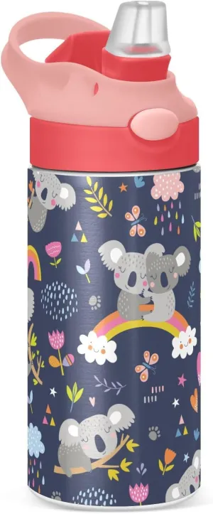 Koala Forest Animal Kids Insulated Water Bottle, Toddlers Tumbler Travel Cup with Straw & Handle Stainless Steel Cup for Travel School Girls 12 oz