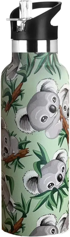 Koala Water Bottle Adult Kids With Straw Lid Insulated Stainless Steel Travel Mugs for Sport Gym Outdoor 20oz
