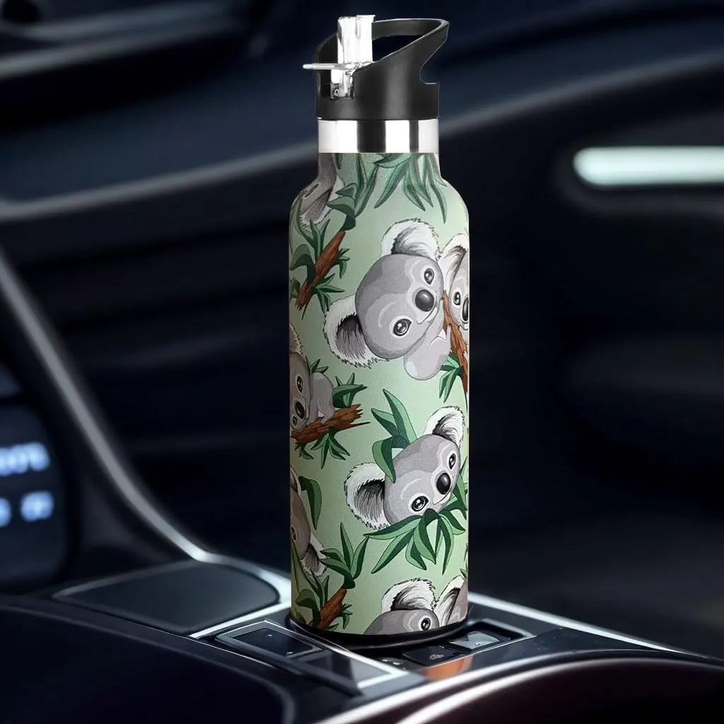Koala Water Bottle Adult Kids With Straw Lid Insulated Stainless Steel Travel Mugs for Sport Gym Outdoor 20oz