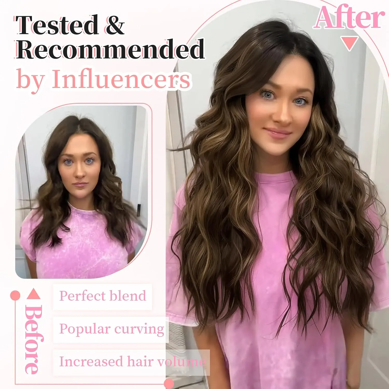 KooKaStyle Clip in Long Wavy Synthetic Hair Extension 20 Inch 4PCS Balayage Dark Brown to Chestnut Hairpieces Fiber Thick Double Weft Hair Extension for Women