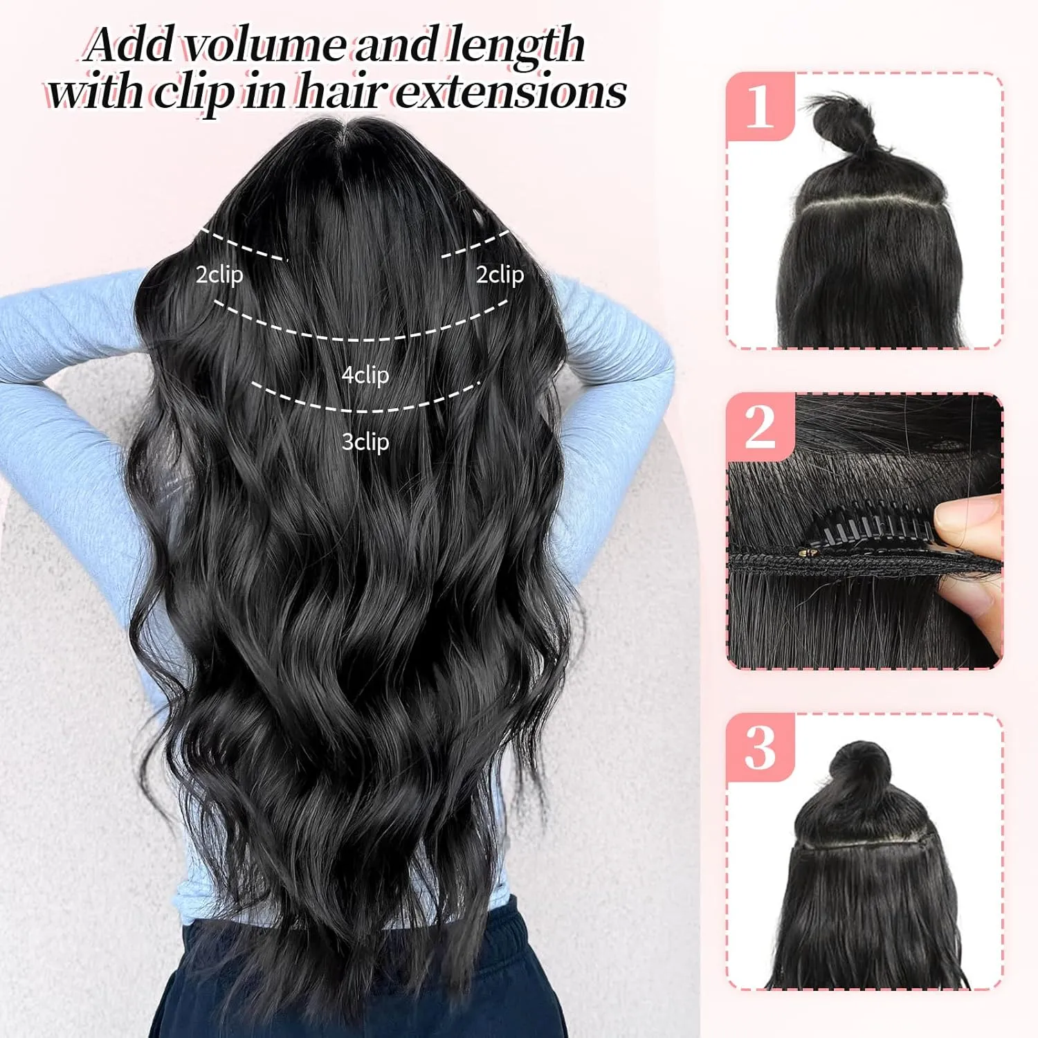 KooKaStyle Clip in Long Wavy Synthetic Hair Extension 20 Inch 4PCS Balayage Dark Brown to Chestnut Hairpieces Fiber Thick Double Weft Hair Extension for Women