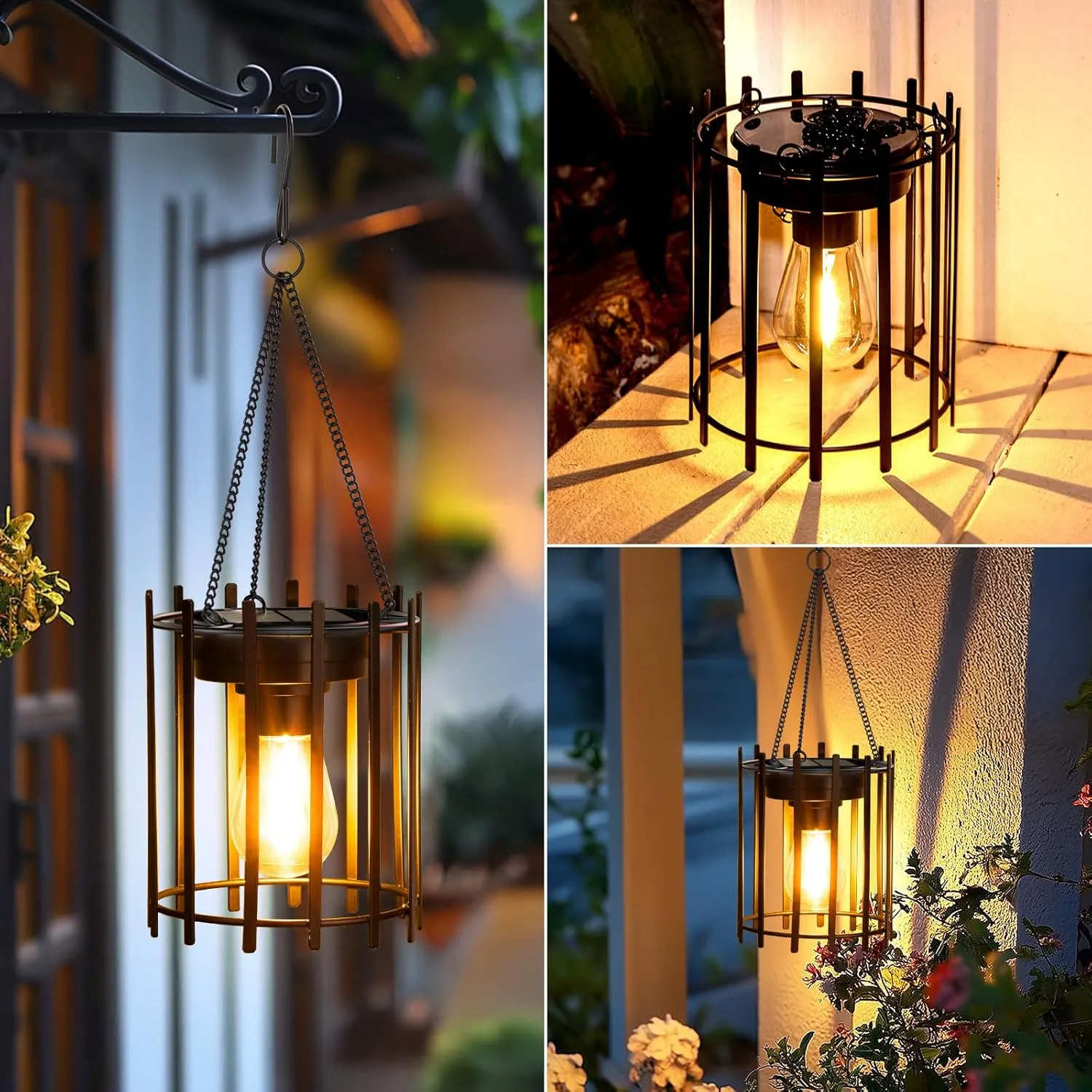 KOOPER Solar Lanterns Outdoor Waterproof, 14.56" Upgraded Bright Hanging Solar Lights Outdoor Lanterns Decorative, Auto ON/Off Metal Hanging Lantern Lights for Pathway Yard Patio Garden Decor 2 Pack