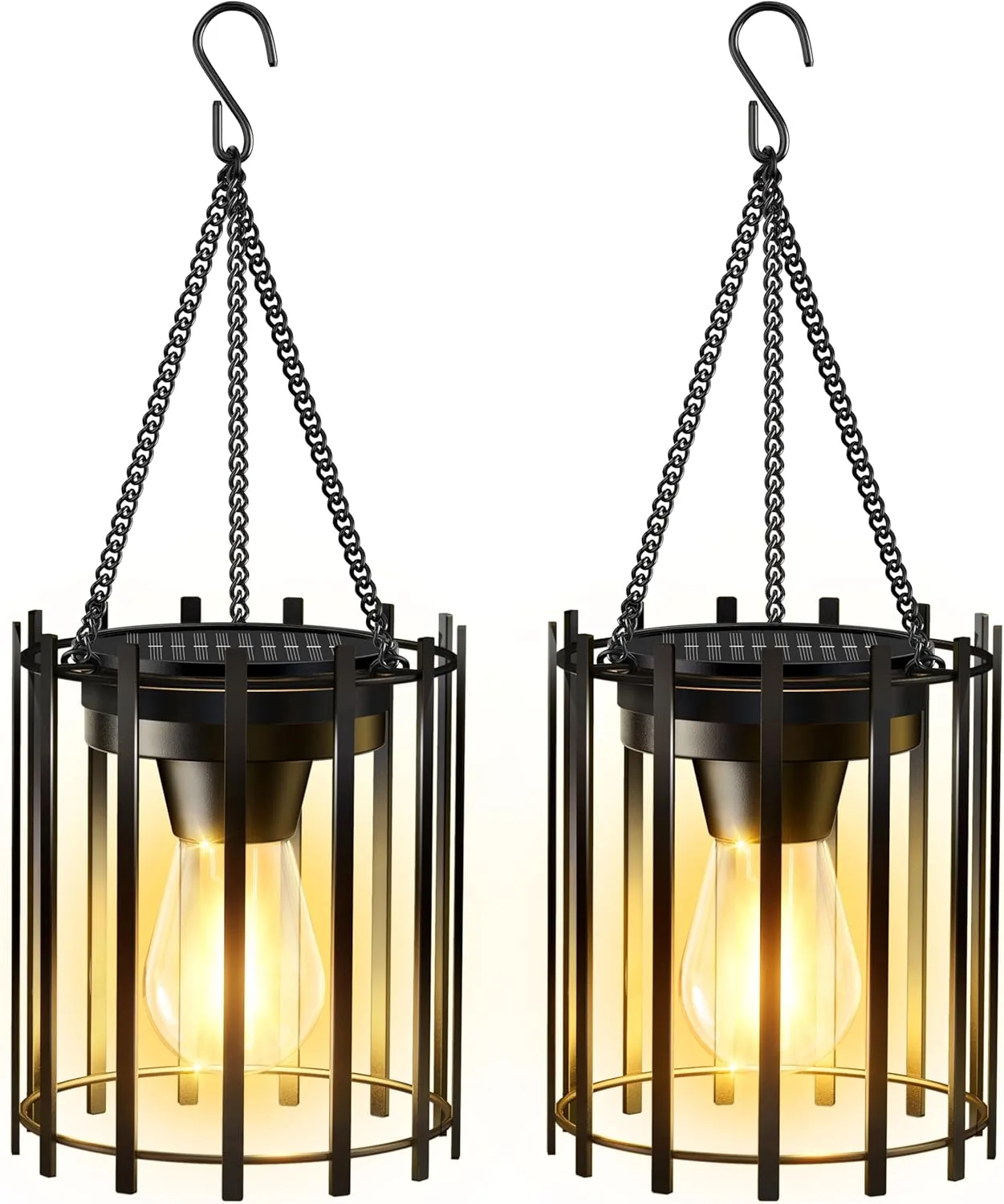 KOOPER Solar Lanterns Outdoor Waterproof, 14.56" Upgraded Bright Hanging Solar Lights Outdoor Lanterns Decorative, Auto ON/Off Metal Hanging Lantern Lights for Pathway Yard Patio Garden Decor 2 Pack