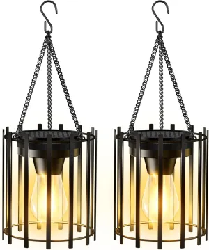 KOOPER Solar Lanterns Outdoor Waterproof, 14.56" Upgraded Bright Hanging Solar Lights Outdoor Lanterns Decorative, Auto ON/Off Metal Hanging Lantern Lights for Pathway Yard Patio Garden Decor 2 Pack