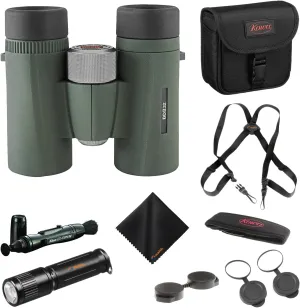 Kowa BD II XD 10x32mm PROMINAR Roof Prism Binocular with Waith Harness Webbing and Compact Keychain Flashlight, Nikon Lens Pen Cleaning System and Cleaning Cloth (Bundle)