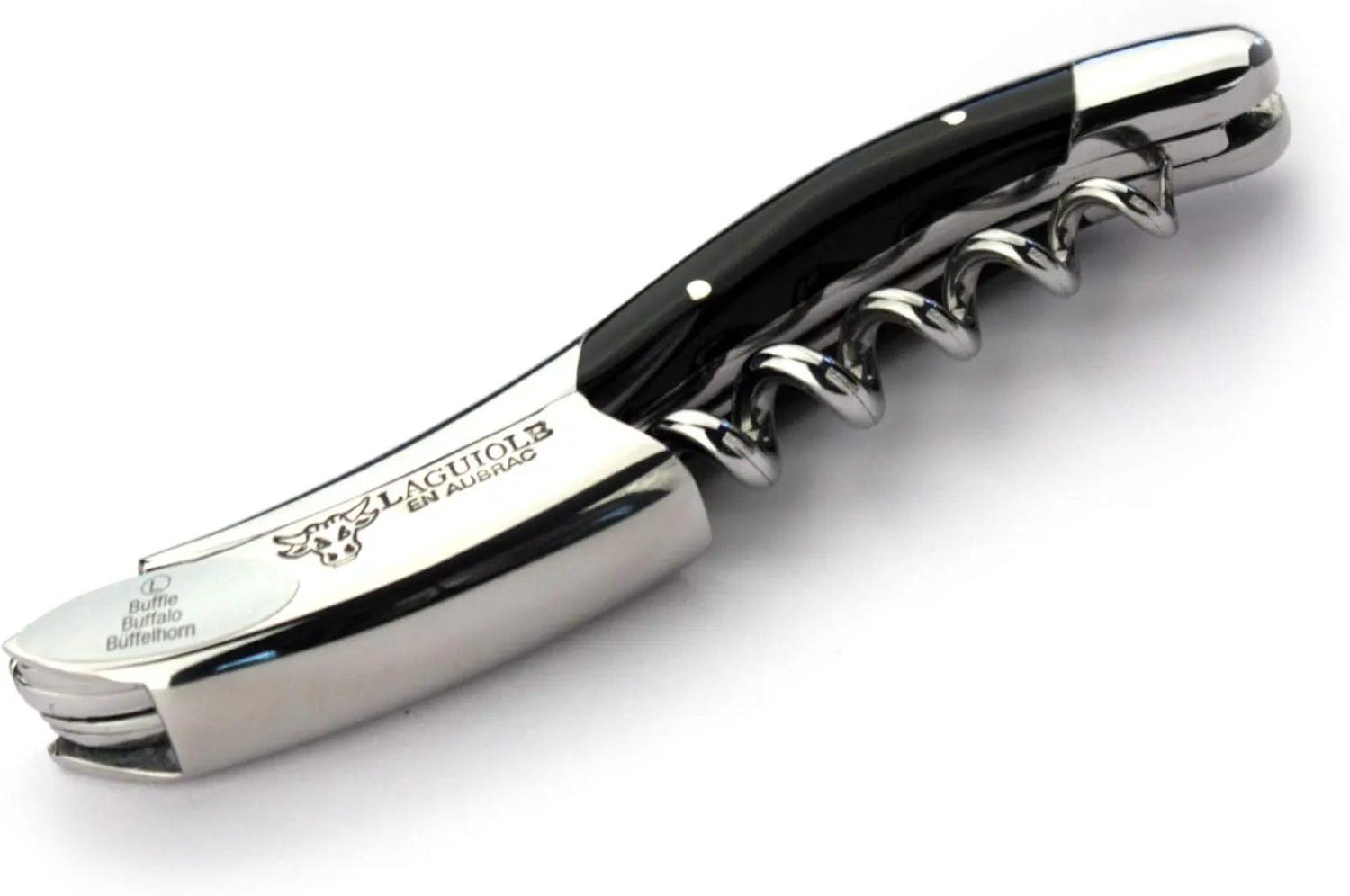Laguiole En Aubrac Sommelier Waiter's Corkscrew, Buffalo Horn Handle, Wine Opener With Foil Cutter & Bottle Opener, Stainless Steel Shiny Bolsters