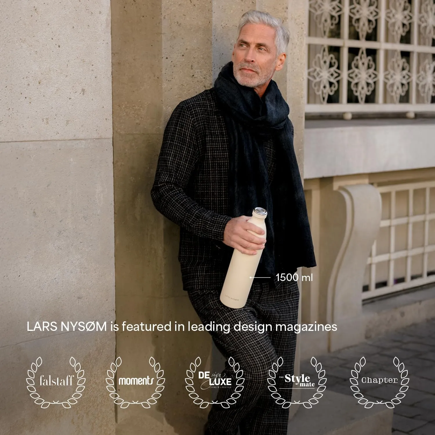 LARS NYSØM Stainless Steel Insulated Water Bottle 12oz 17oz 25oz 34oz 51oz | Insulated Thermo Flask for Hot and Cold Beverages | Leakproof Drinking Bottle (Mustard Yellow, 17oz)