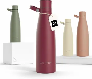 LARS NYSØM Stainless Steel Insulated Water Bottle 25 oz 34 oz | Insulated Thermo Flask for Hot and Cold Beverages | Leakproof Drinking Bottle (Berry Red, 25.4 oz)