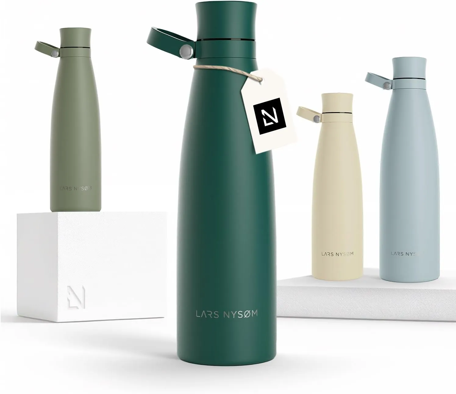LARS NYSØM Stainless Steel Insulated Water Bottle 25 oz 34 oz | Insulated Thermo Flask for Hot and Cold Beverages | Leakproof Drinking Bottle (Pine Green, 25.4 oz)