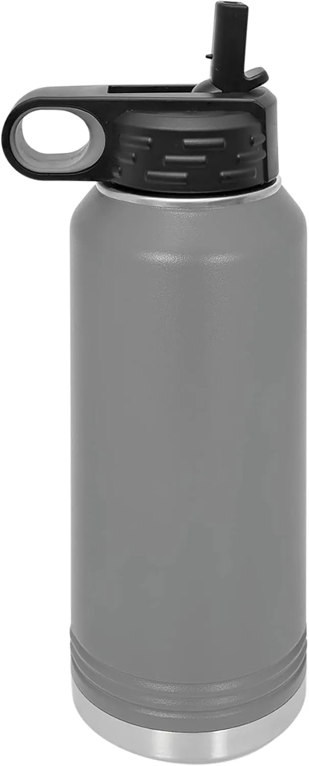 LaserGram Personalized Water Bottle, Great White Shark, Stainless Steel Double Wall Vacuum Insulated with Flip Top Straw, Custom Engraved Gift (40oz / 1180ml Gray)