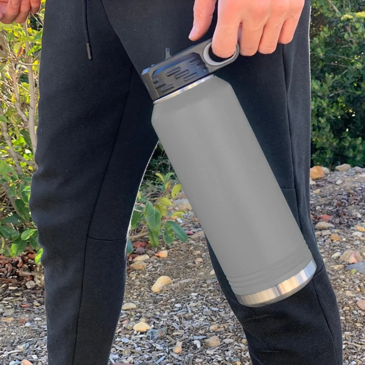 LaserGram Personalized Water Bottle, Great White Shark, Stainless Steel Double Wall Vacuum Insulated with Flip Top Straw, Custom Engraved Gift (40oz / 1180ml Gray)
