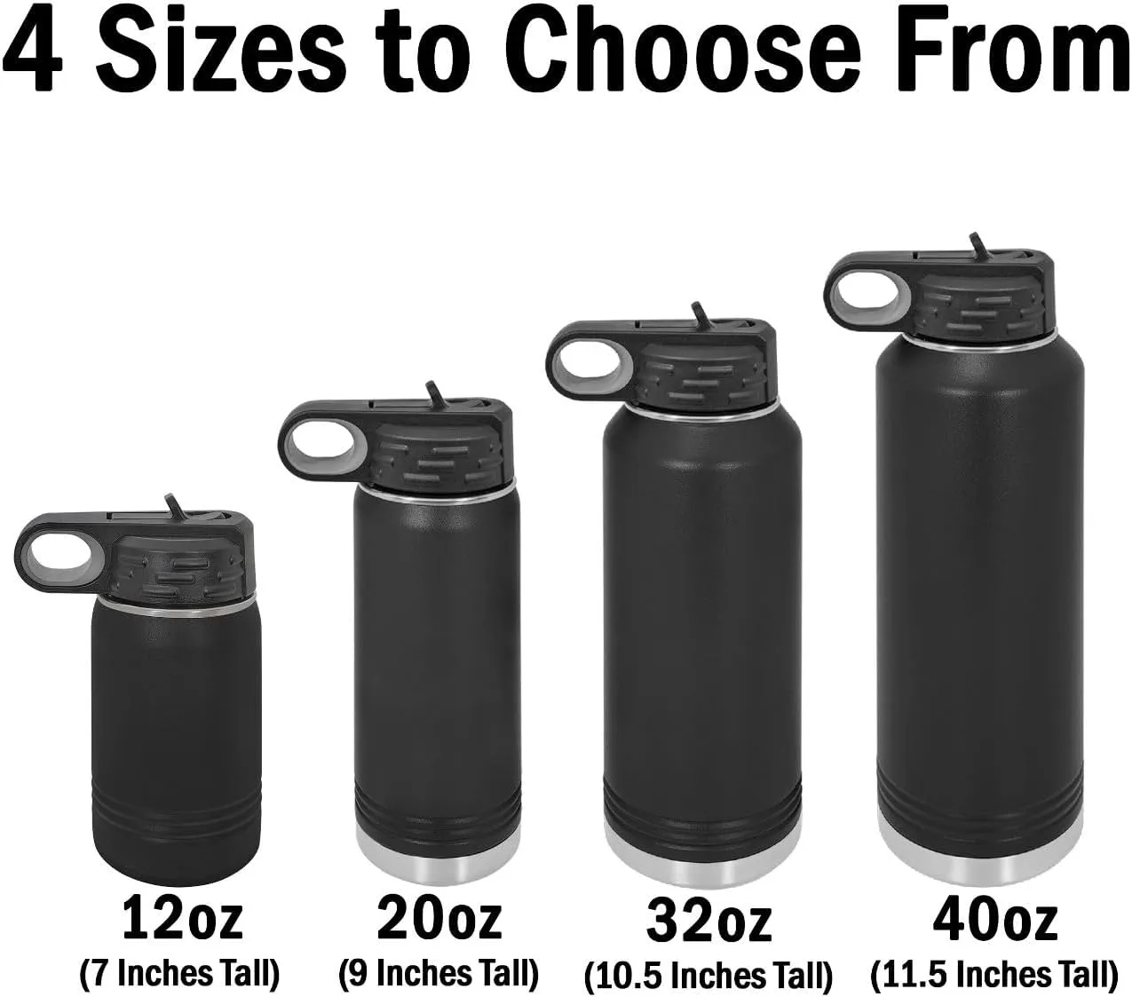 LaserGram Personalized Water Bottle, Tyrannosaurus Rex Dinosaur, Stainless Steel Double Wall Vacuum Insulated with Flip Top Straw, Custom Engraved Gift (12oz / 335ml Black)