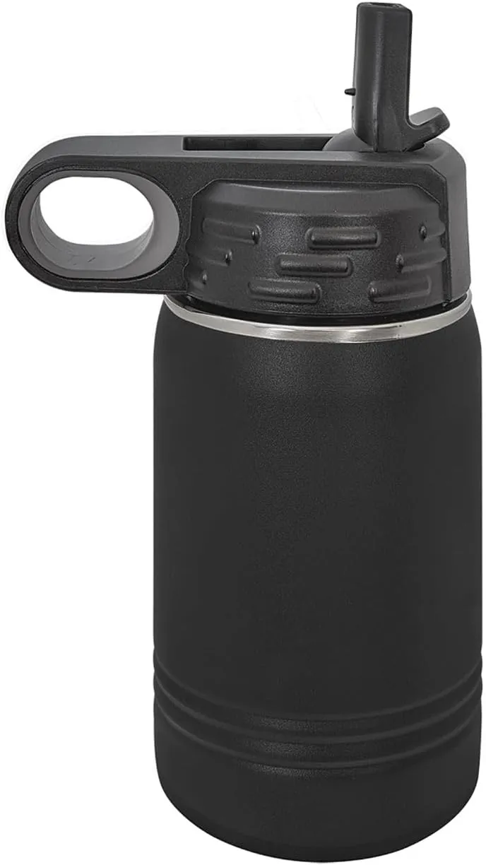 LaserGram Personalized Water Bottle, Tyrannosaurus Rex Dinosaur, Stainless Steel Double Wall Vacuum Insulated with Flip Top Straw, Custom Engraved Gift (12oz / 335ml Black)