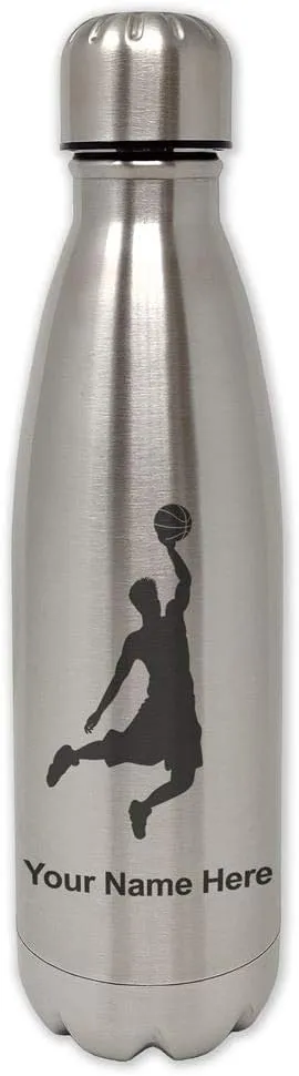 LaserGram Single Wall Stainless Steel Water Bottle, Basketball Slam Dunk Man, Personalized Engraving Included
