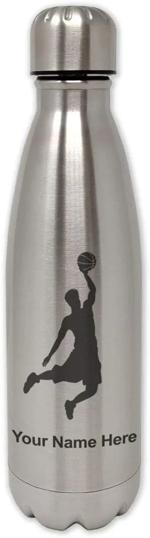 LaserGram Single Wall Stainless Steel Water Bottle, Basketball Slam Dunk Man, Personalized Engraving Included