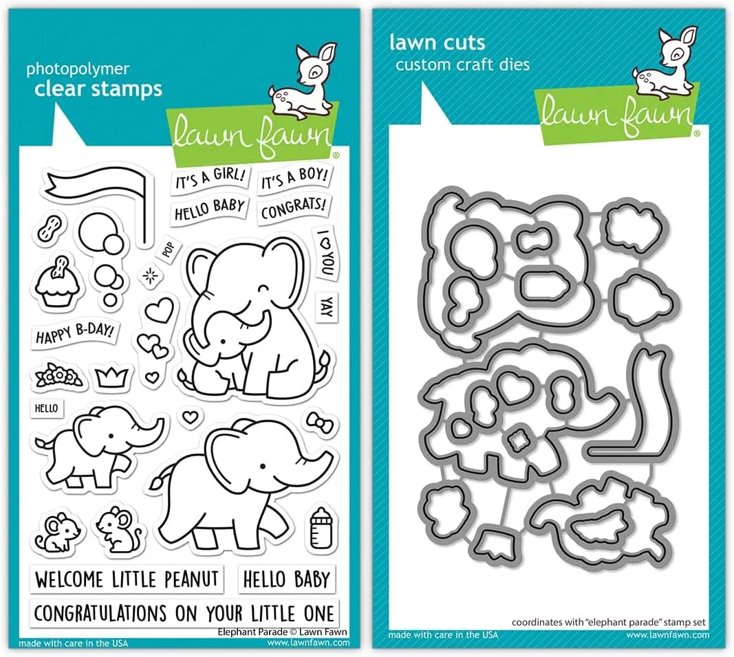 Lawn Fawn - Elephant Parade - Stamps, Dies, and Pocket