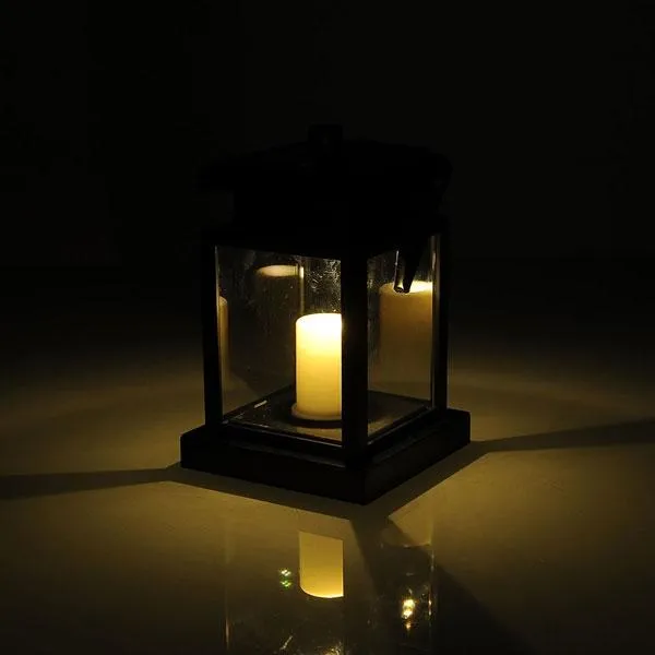 LED Auto Sensor Outdoor Candle Solar Light Hanging Lantern Light Black