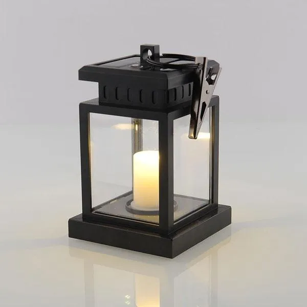 LED Auto Sensor Outdoor Candle Solar Light Hanging Lantern Light Black