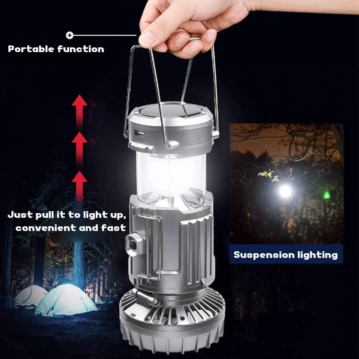 LED Tent Light 2 In 1 Camping Ceiling Fan Light Hanging Tent Lamp Lantern Outdoor Tent Light Fan