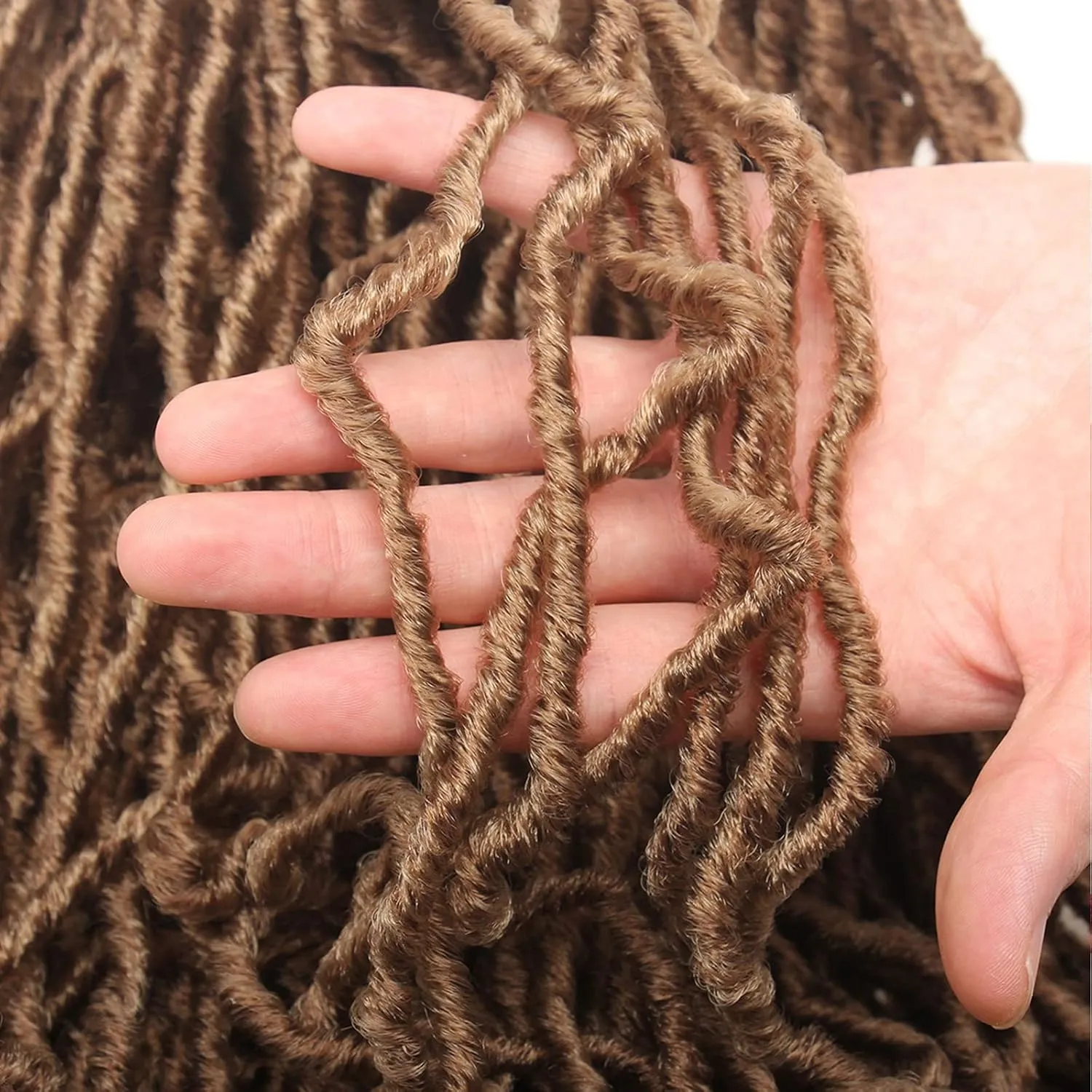 Leeven 24 Inch Distressed Faux Locs Crochet Braids 6 Packs New Soft Locs Strawberry Blonde Long Messy Goddess Locs Pre Looped Curly Wavy Dreadlock Synthetic Hair for Black Women #27