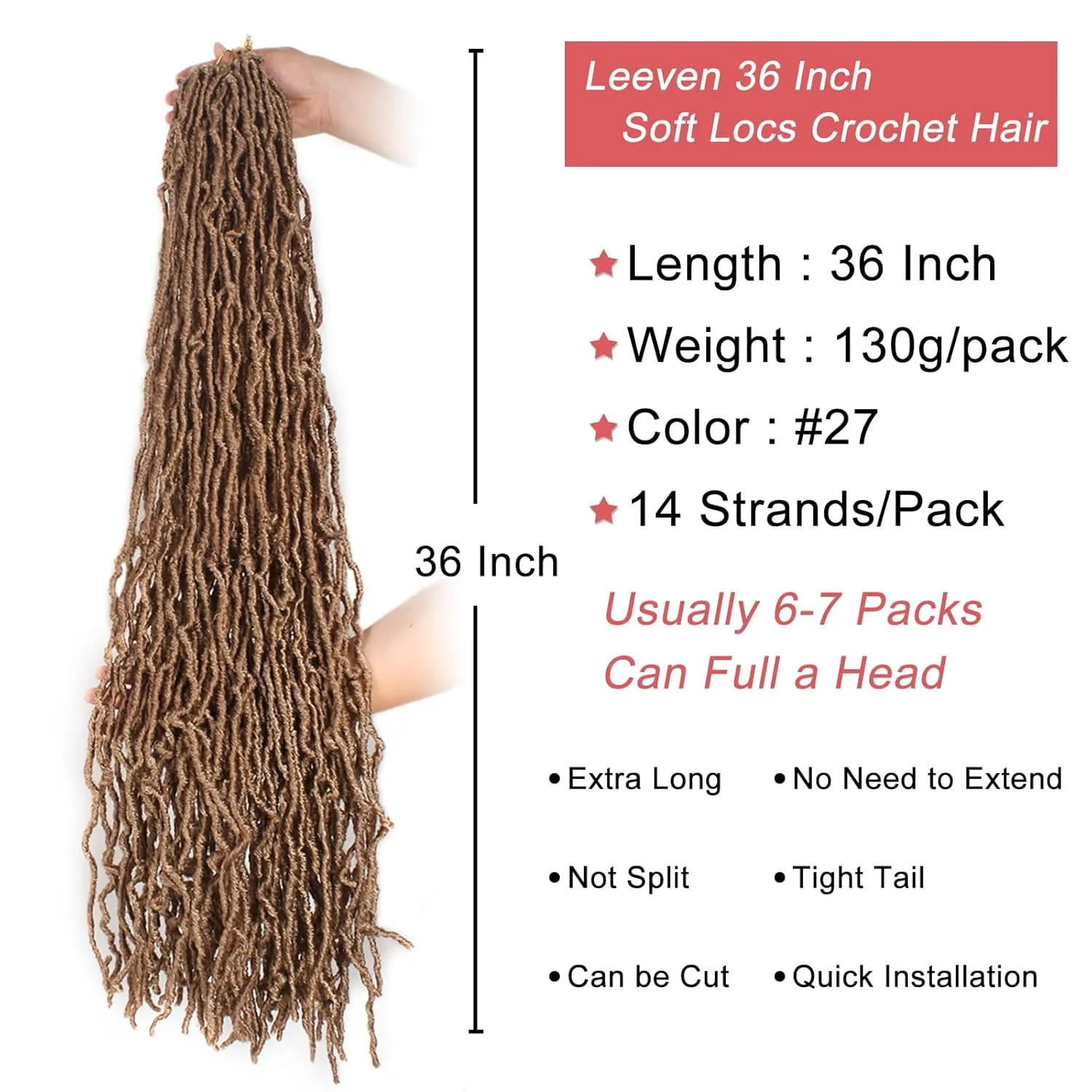 Leeven 36 Inch Soft Locs 3 Packs Honey Blonde New Faux Locs Pre Looped Super Long Crochet Braids Hair Curly Wavy Afro Roots For Black Women Synthetic Braiding Hair #27