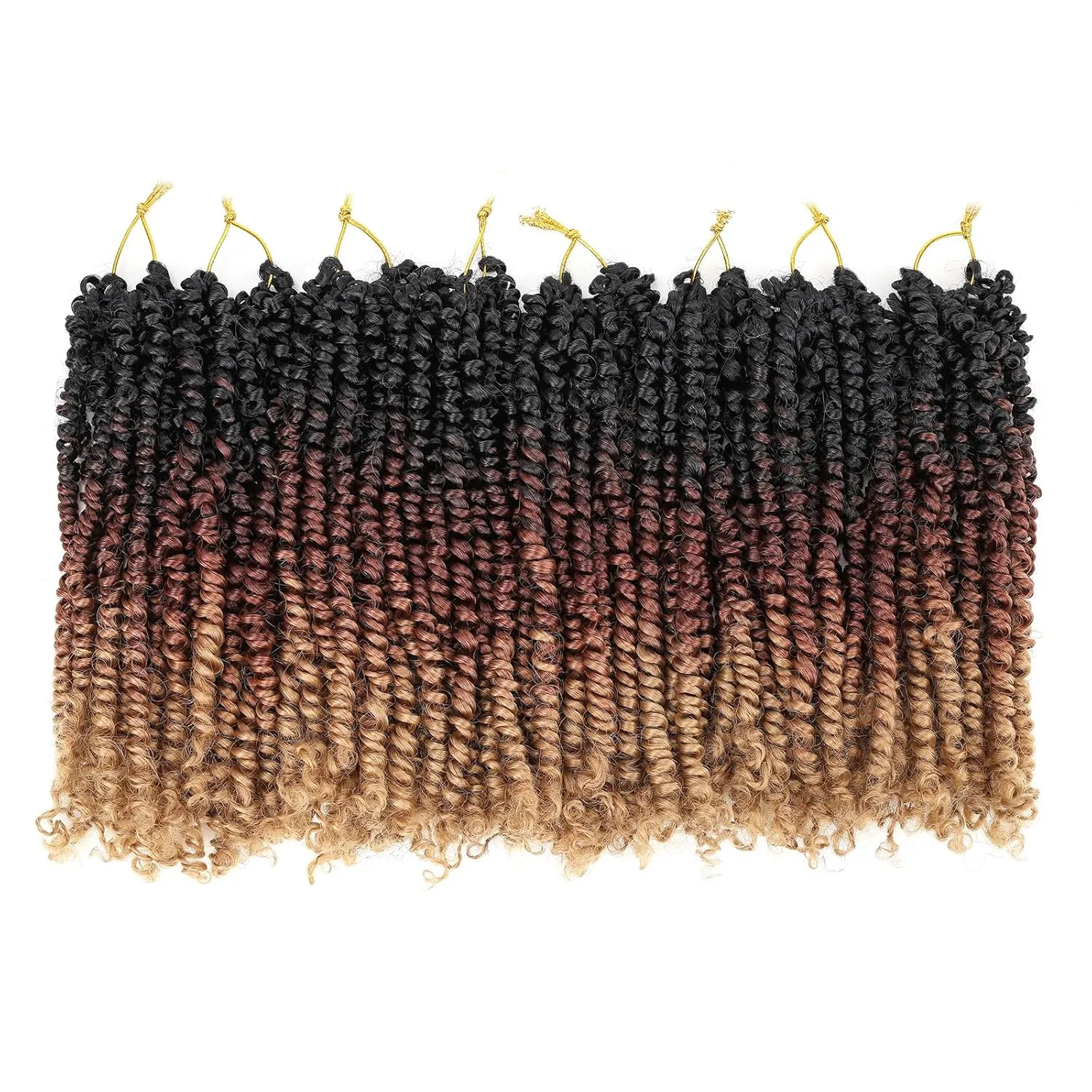 Leeven 8 Inch Pre-Twisted Passion Twist Hair 8 Packs 3 Tone Ombre Brown Pre Looped Bomb Crochet Twist Hair for Black Women Bohemian Braids Synthetic Hair Extensions #1B/30/27