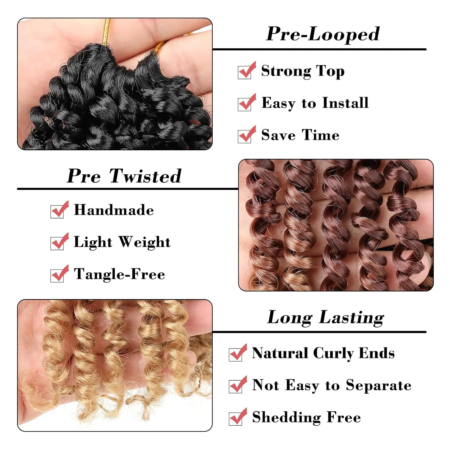Leeven 8 Inch Pre-Twisted Passion Twist Hair 8 Packs 3 Tone Ombre Brown Pre Looped Bomb Crochet Twist Hair for Black Women Bohemian Braids Synthetic Hair Extensions #1B/30/27