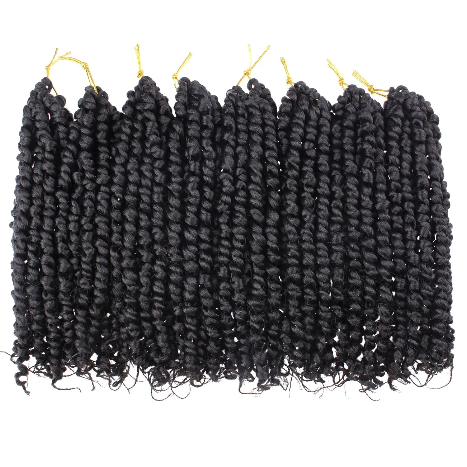 Leeven 8 Packs 10 Inch Passion Twist Hair for Women Natural Black Bomb Pre Twisted Water Wave Crochet Braids Hair Pre Looped Curly Bohemian Synthetic Braiding Hair Extensions 12 Strands/Pack #1B