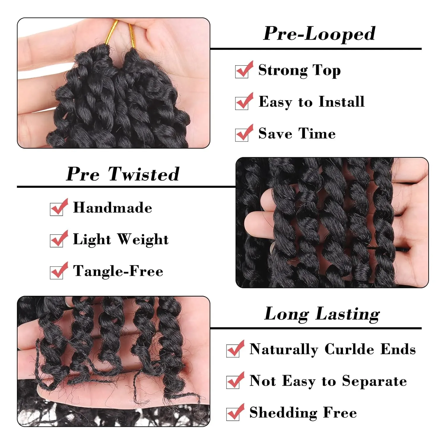 Leeven 8 Packs 10 Inch Passion Twist Hair for Women Natural Black Bomb Pre Twisted Water Wave Crochet Braids Hair Pre Looped Curly Bohemian Synthetic Braiding Hair Extensions 12 Strands/Pack #1B