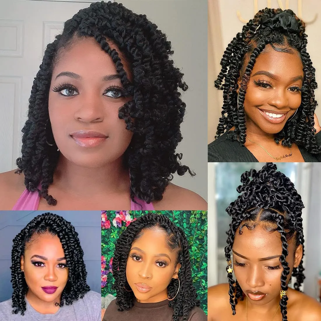 Leeven 8 Packs 10 Inch Passion Twist Hair for Women Natural Black Bomb Pre Twisted Water Wave Crochet Braids Hair Pre Looped Curly Bohemian Synthetic Braiding Hair Extensions 12 Strands/Pack #1B