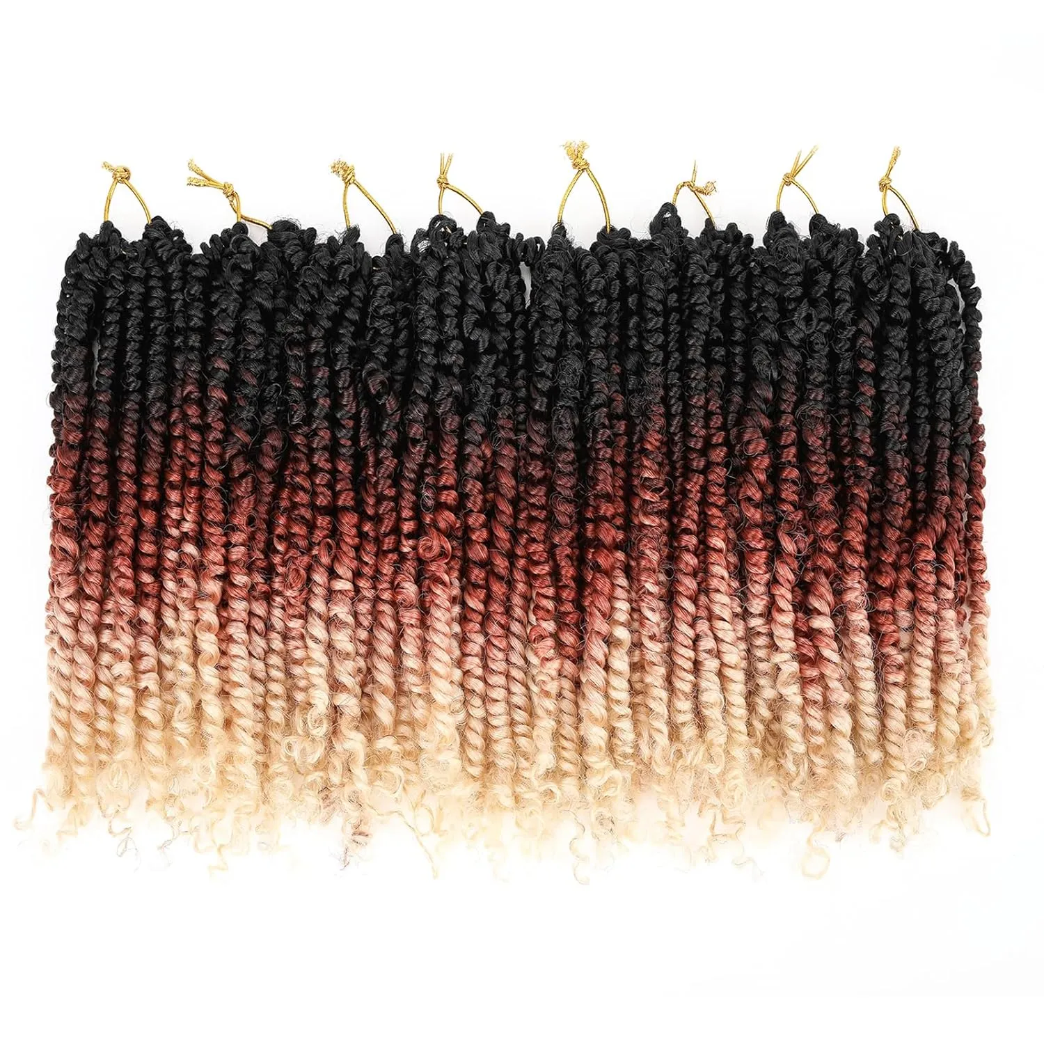 Leeven 8 Packs Pre Twisted Passion Twist Crochet Hair 10 Inch 3 Tone Ombre Blonde Pre Looped Shoulder Length Bomb Twists Bohemian Synthetic Braiding Hair Extensions for Women 12Strands/Pack #1B/27/613