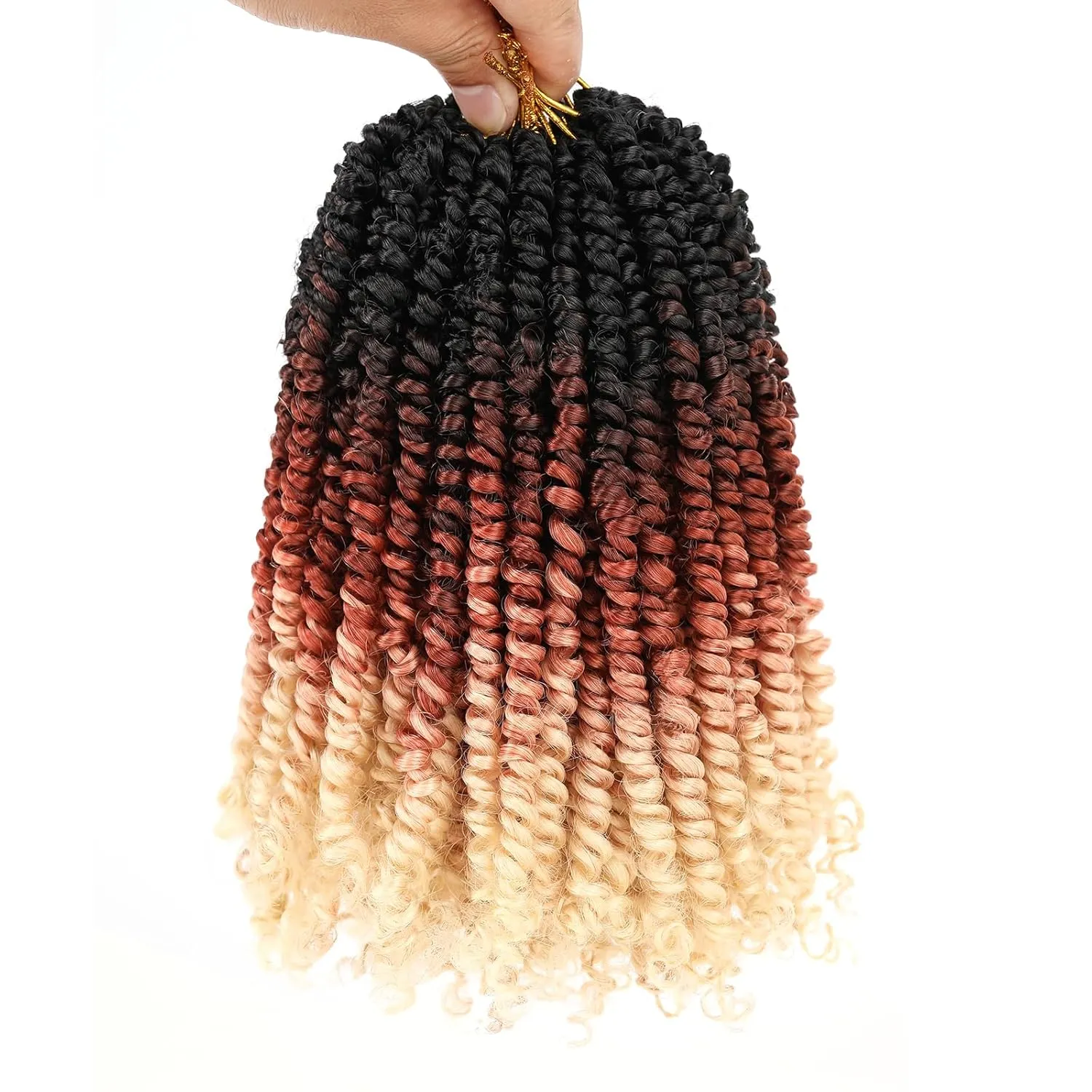 Leeven 8 Packs Pre Twisted Passion Twist Crochet Hair 10 Inch 3 Tone Ombre Blonde Pre Looped Shoulder Length Bomb Twists Bohemian Synthetic Braiding Hair Extensions for Women 12Strands/Pack #1B/27/613