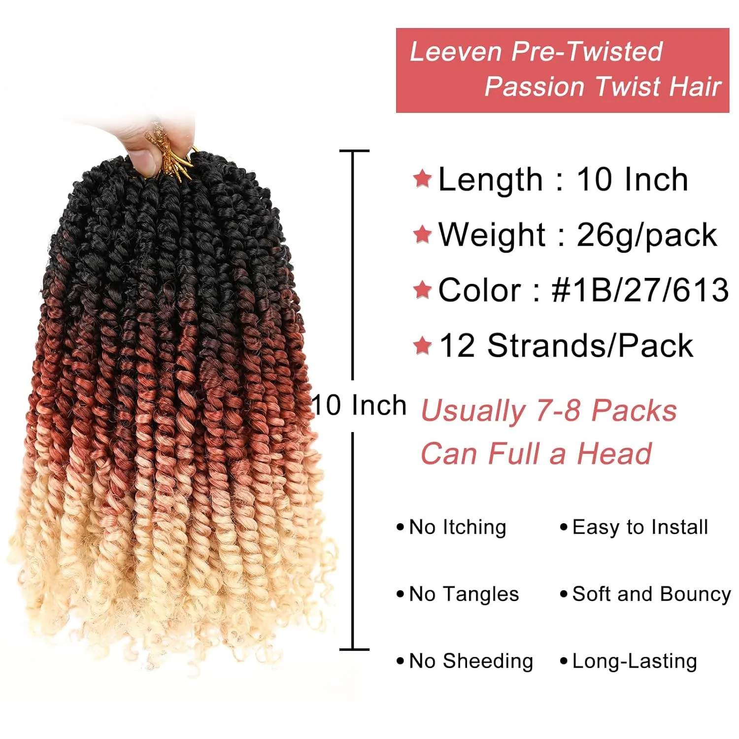 Leeven 8 Packs Pre Twisted Passion Twist Crochet Hair 10 Inch 3 Tone Ombre Blonde Pre Looped Shoulder Length Bomb Twists Bohemian Synthetic Braiding Hair Extensions for Women 12Strands/Pack #1B/27/613