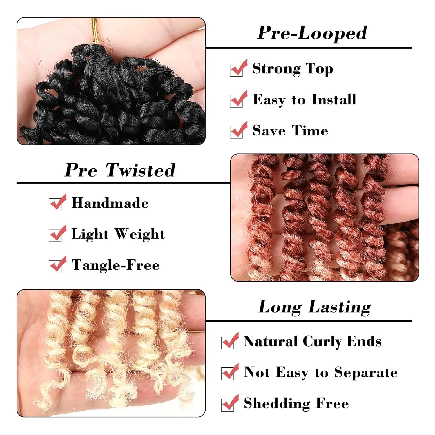 Leeven 8 Packs Pre Twisted Passion Twist Crochet Hair 10 Inch 3 Tone Ombre Blonde Pre Looped Shoulder Length Bomb Twists Bohemian Synthetic Braiding Hair Extensions for Women 12Strands/Pack #1B/27/613