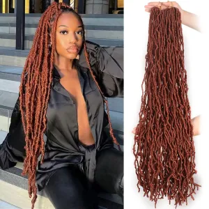 Leeven New Faux Locs Crochet Braids Hair 36 Inch Ginger Distressed Soft Locs Long Goddess Locs 3 Packs Copper Red Pre Looped Extended Locs For Women Curly Wavy Afro Roots Synthetic Hair #350