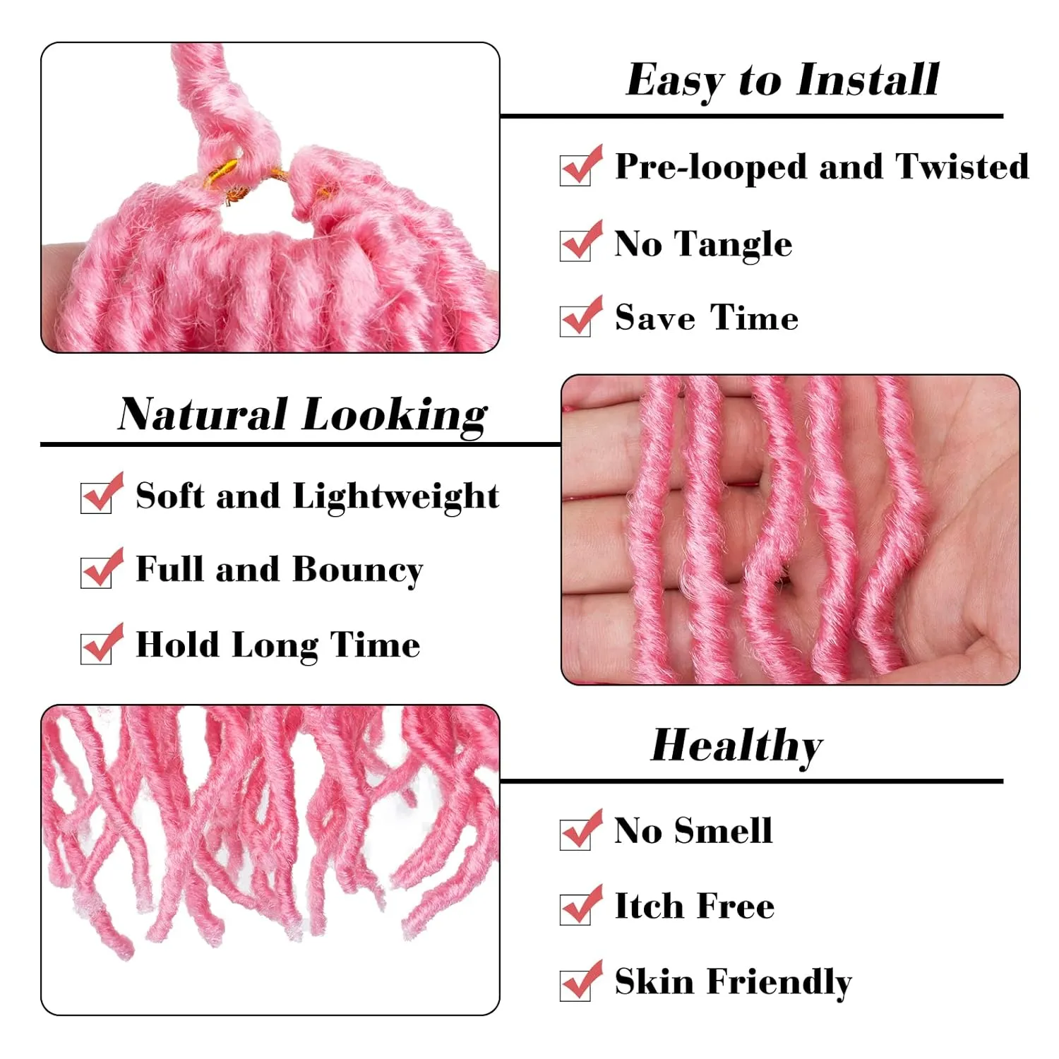 Leeven Pink 36 Inch Soft Locs Crochet Braids Hair 3 Pakcs Distressed Faux Locs Long Boho Goddess Locs Natural Butterfly Locs Curly Wavy Synthetic Braiding Hair Dreadlock Extensions for Black Women
