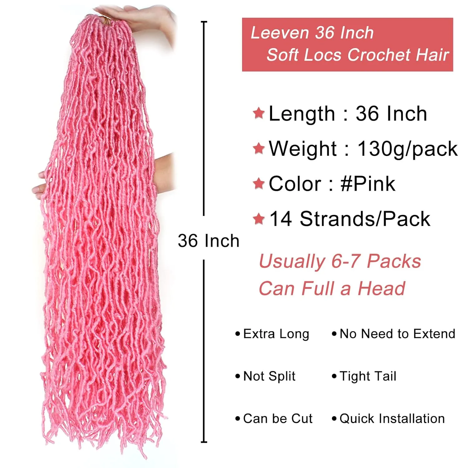 Leeven Pink 36 Inch Soft Locs Crochet Braids Hair 3 Pakcs Distressed Faux Locs Long Boho Goddess Locs Natural Butterfly Locs Curly Wavy Synthetic Braiding Hair Dreadlock Extensions for Black Women