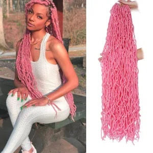 Leeven Pink 36 Inch Soft Locs Crochet Braids Hair 3 Pakcs Distressed Faux Locs Long Boho Goddess Locs Natural Butterfly Locs Curly Wavy Synthetic Braiding Hair Dreadlock Extensions for Black Women