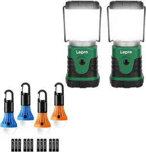 Lepro Bundle – 2 Items LED Camping Light Bulbs Tent Lamp with Clip Hook LED Camping Lantern, Mini Camping Lantern, 350LM, 4 Light Modes