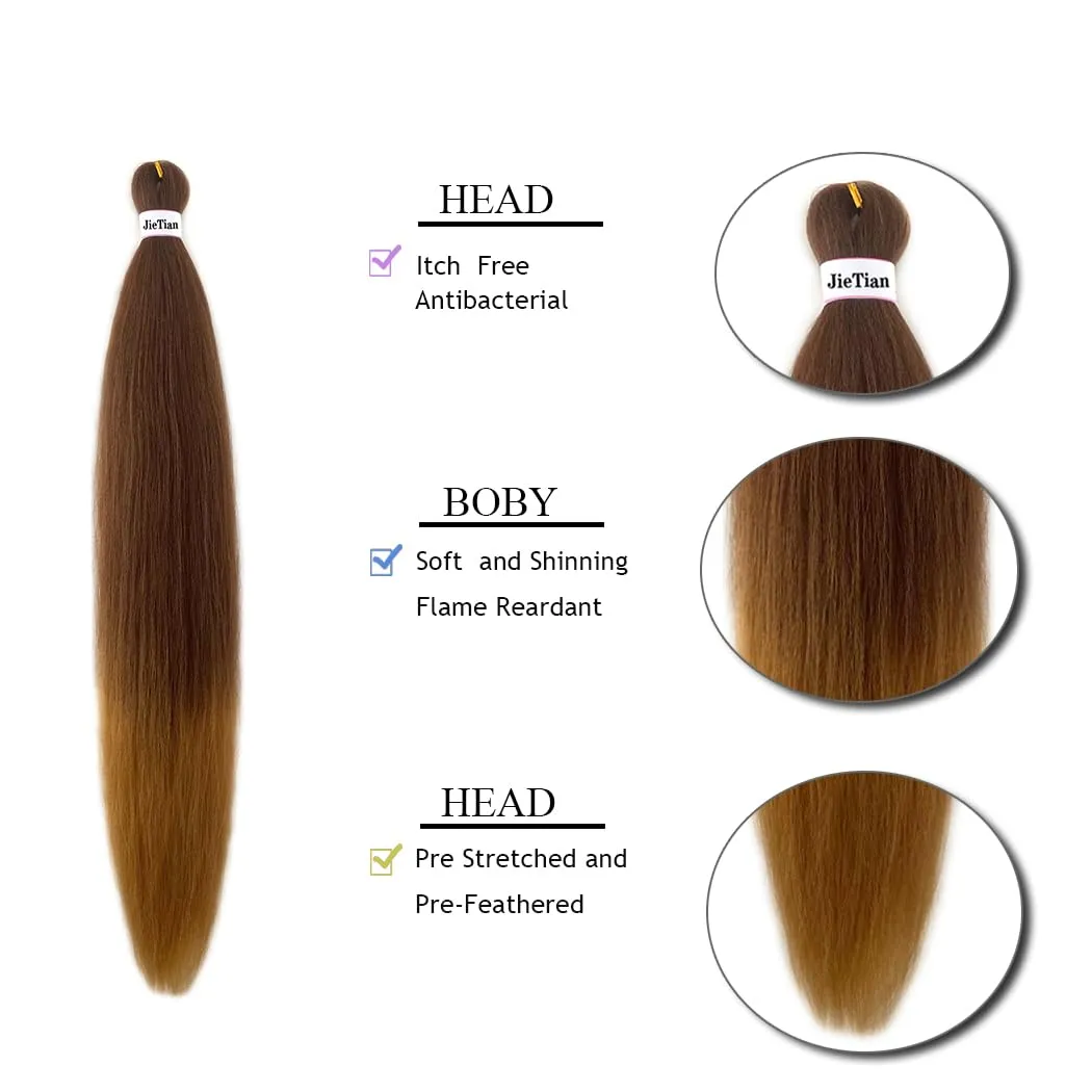 Liang Dian Braiding Hair Pre Stretched Ombre 30 Inch 8 Packs Synthetic Crochet Braids Hot Water Setting Professional Soft Yaki Texture Synthetic Hair Extensions(30/27)