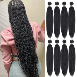 Liang Dian Pre Stretched Braiding Hair Natural Black 30 Inch 8 Packs Synthetic Crochet Braids Hot Water Setting Professional Soft Yaki Texture Synthetic Hair Extensions(1B)